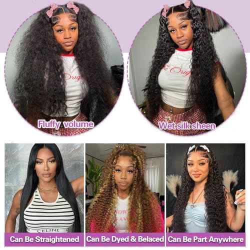 30 Inch Deep Wave Lace Front Wigs Human Hair,13x4 HD Lace Front Wet And Wavy Glueless Deep Wave BussDown Curly Human Hair Frontal Wigs for Women Pre Plucked 180 Density, Small Knots, Tangle Free