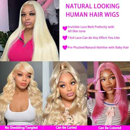 613 Lace Front Wig Human Hair 13x4 HD Transparent Straight Wigs Human Hair Blonde Lace Front Wigs Pre Plucked Glueless Wig Human Hair 180% Density Blonde Lace Frontal Wigs 22INCH