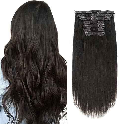 Sixstarhair Clip In Hair Extensions Remy Human Hair Off Black extensions Clip In Extensions 140g Per Pack Hair Extensions for Full Head 7 Pieces [Color 1B Off Black 16inch]