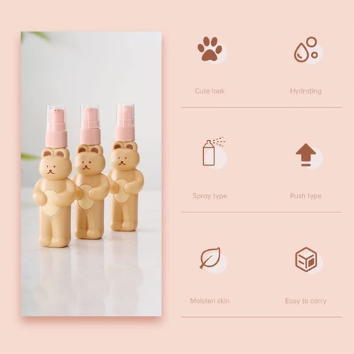 Empty Spray Bottle, Set of Cute Bear Look Delicate Hygiene Bottles, Easy to Press and Practical, with Waterproof Storage Bag for Business Travel for (2 Press Bottle 1 Spray Bottle