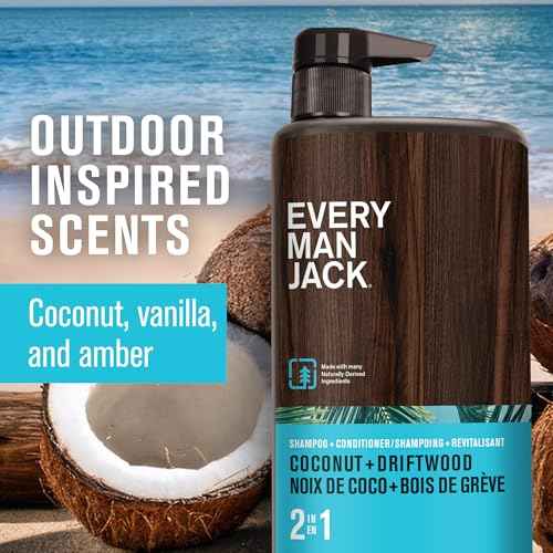 Every Man Jack 2-in-1 Daily Shampoo + Conditioner - Coconut & Driftwood | Nourishing For All Hair Types, Naturally Derived, Cruelty-Free Shampoo and Conditioner Set for Men | 24oz -1 Bottle