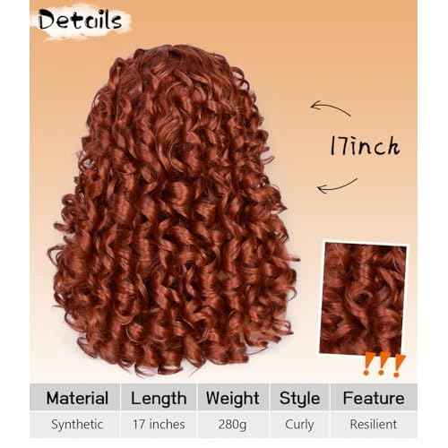 RunM Curly Wig with Bangs for Black Women Long Curly Afro Wig Big Bouncy Fluffy Synthetic Fiber Glueless Hair for Cosplay and Daily 17 Inch£¨Ginger£©