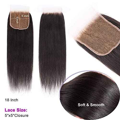 Myshinywigs Bleached Knots 5x5 Real HD Lace Closure Skinlike Straight Human Hair Closure Pre Plucked with Baby Hair Brazilian Virgin Thin Invisible 5x5 Lace Closure Serrated Edge 18 Inch Closure Only