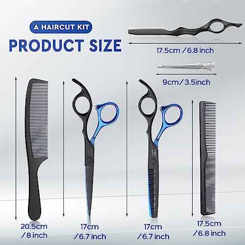 JASON Hair Cutting Scissors Kit - Professional 10 PCS Haircut Scissors Set with 6.7" Thinning/Texturizing Scissors, Straight Shears for Men Women Home Salon Barber (30 Teeth, Black & Blue) Christmas