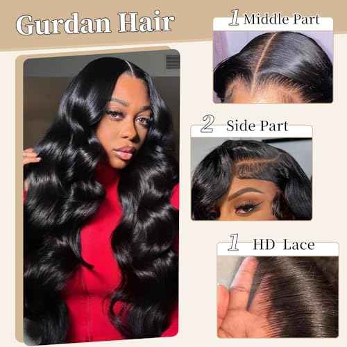 28 Inch 13x6 Body Wave Lace Front Wigs Human Hair Pre Plucked HD Transparent Lace Frontal Wigs 200 Density Real Human Hair Wigs Natural Black Glueless Wig