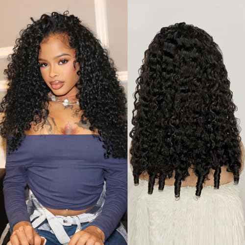 18 Inch Half Wig Burmese Curly Human Hair Wig for Women 250 Density 3 In 1 Seamless Flip Over Half Wigs Beginner Friendly Glueless Wigs Human Hair with Spiral End Natural Color