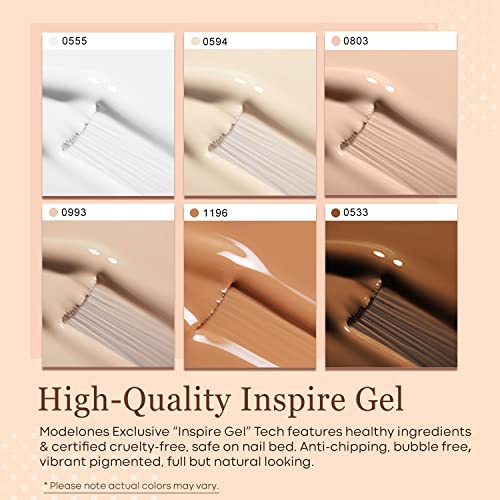 modelones Gel Nail Polish Set - 6 Colors Nude Brown White Skin Tone Neutral Beige Tan Taupe Gel Nail Polish Kit Popular All Seasons Summer Soak Off Nail Art Manicure DIY Salon at Home Gifts for Women