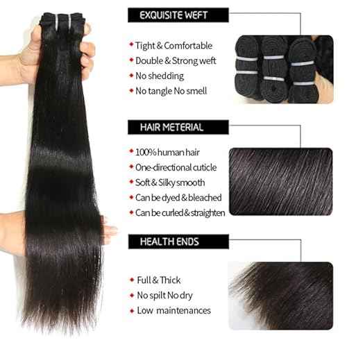12A Human Hair Bundles Brazilian Straight Hair Bundles 18 20 22 Inch Brazilian Virgin Human Hair Weave Bundles For Black Women Straight Bundles Human Hair Extensions Natural Black Color