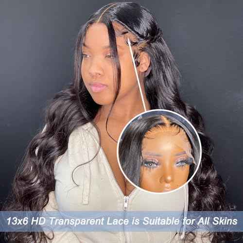 28 Inch 13x6 Body Wave Lace Front Wigs Human Hair Pre Plucked Glueless Wigs Human Hair 180% Density Body Wave 13x6 HD Transparent Frontal Wigs Human Hair Lace Front Wigs for Black Women