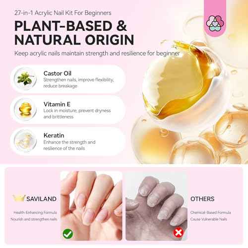 SAVILAND Acrylic Nail Kit with Drill: Professional Nails Kit Acrylic Set for Beginners with Everything U V Light Gel Polish Brushes Monomer Liquid Decorations & Tools Kit Home DIY Nail Art Salon