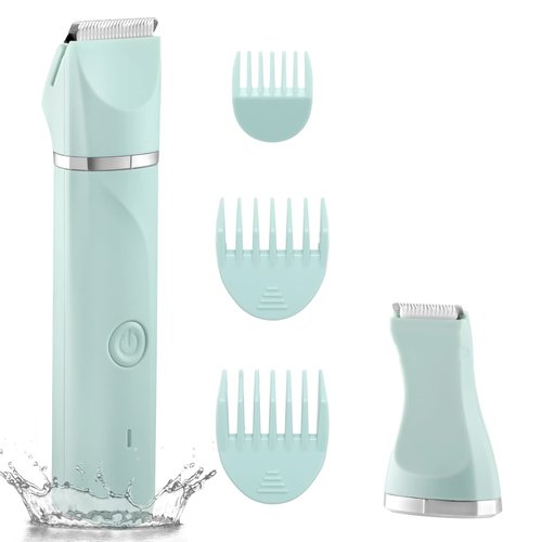 Waterproof Bikini Trimmer Women Electric Razor for Pubic Hair Women's Foil Shaver Rechargeable Shaver Removal with Snap-in Ceramic Blades IP7X Washable Head,Wet and Dry Use,Green