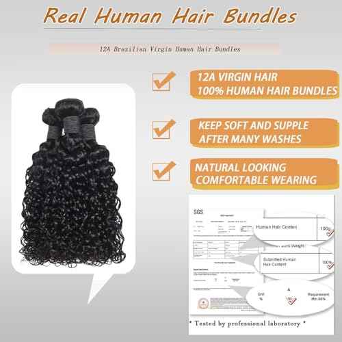 Water Wave Human Hair Bundles 12A Double Weft Deep Curly Wave Bundles 100% Unprocessed Brazilian Virgin Human Hair Natural Black Color Wet And Wavy Hair Extensions 24 24 24