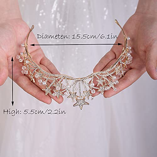 JWICOS Star Rhinestone Princess Crowns for Women and Girls Wedding Bridal Party (Gold)