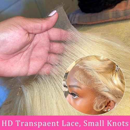 613 Lace Front Wig Human Hair 13x4 HD Transparent Blonde Lace Front Wigs Human Hair 24inch Blonde Body Wave Lace Front Wigs Human Hair Pre Plucked Glueless Blonde Wig Human Hair 180% Density