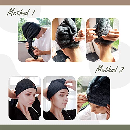 myHomeBody Hair Towel Wrap | Luxury Rapid-Dry Hair-Drying Turban | Ultra Soft and Quick Drying Absorbent Charcoal Fiber, with Coconut Shell Button – Midnight Blue