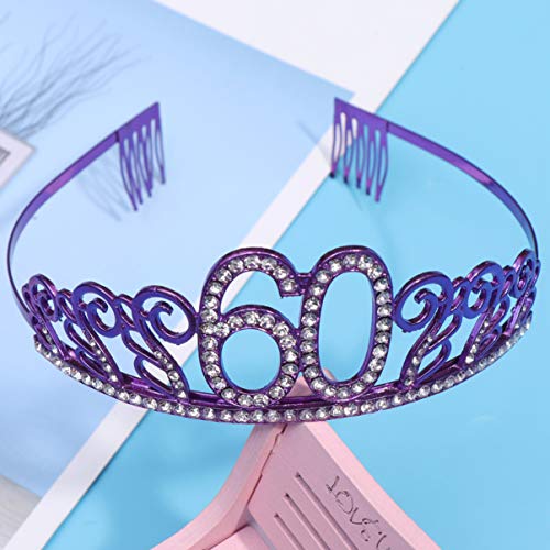 Beaupretty Womens Headbands Rhinestone Number, Elegant Crystal Birthday Princess Tiara with Comb Cake Decoration Accessories for Women Girls (Purple 60) Bride Gifts