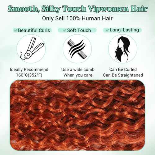 #350 Ginger Orange Bundles Human Hair Water Wave Bundles 16 18 20 Inch Wet and Wavy Human Hair Bundles 100% Unprocessed Brazilian Virgin Ginger Orange Hair 3 Bundle Human Hair Extensions for Women