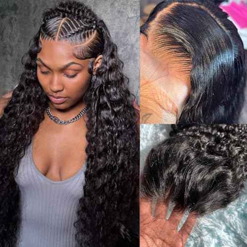 30 Inch Deep Wave Lace Front Wigs Human Hair 13x4 HD Transparent Deep Curly Lace Frontal Wigs Human Hair Glueless Wig pre Plucked 200% Density Natural Color