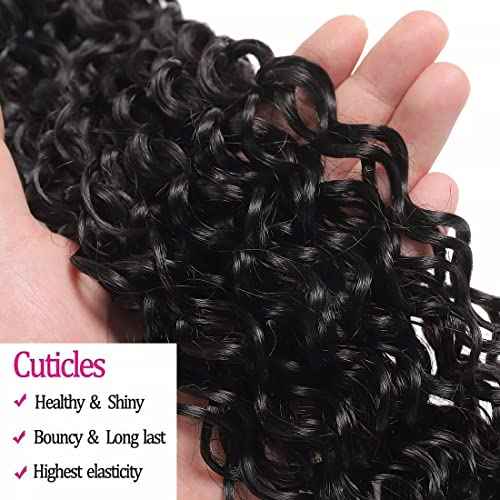 Human Hair Bundles with Closure Water Wave(16 18 20+14,Free Part) Brazilian Virgin Human Hair 3 Bundles and Closure Wet and Wavy Natural Color