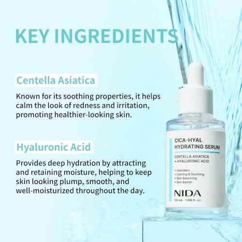 NIDA CICA-HYAL Hydrating Serum | Centella Asiatica, Hyaluronic Acid | Hydration, Calming & Soothing, Skin Balancing, Skin Barrier | 1.69 fl. oz., 50ml