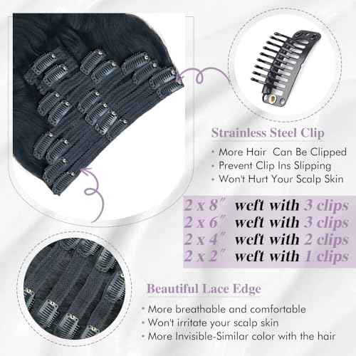 15A Body Wave Clip In Hair Extensions Real Human Hair 16Inch Double Weft Body Wave Human Hair Clip Ins For Black Women 8 Pieces Human Hair Extensions Clip Ins With 18 Clips One Pack 120g Natural Black