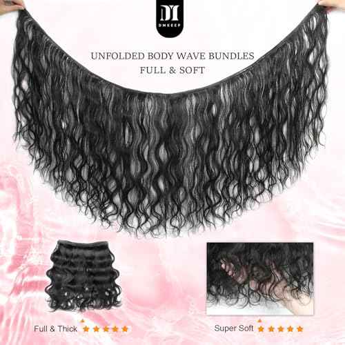 DMKEEP 12A Human Hair Bundles 20 22 24 Inch Body Wave Bundles Human Hair 100% Unprocessed Brazilian Raw Virgin Hair 3 Pcs Quick Weave Human Hair Extensions Natural Color
