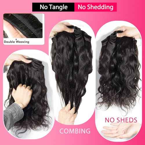 12A Human Hair Bundles 10 12 14Inch Body Wave Bundles Human Hair 100% Unprocessed Brazilian Virgin Weave Bundles 3 Bundles Real Natural Black Wavy Human Hair Extensions 1B Bundles for Women