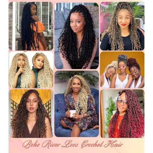 New Goddess Locs Crochet Hair 30inch Long River Faux Locs Braids with Curly End Long Boho Hippie Locs Style Synthetic Hair Extensions (30" 6Packs 1B#)