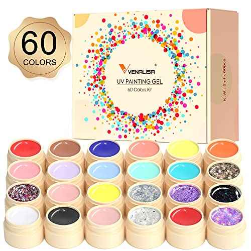 VENALISA Gel Paint Nail Art Set, 60 Colors Solid Gel Polish Art Kit, Professional Salon DIY Gift