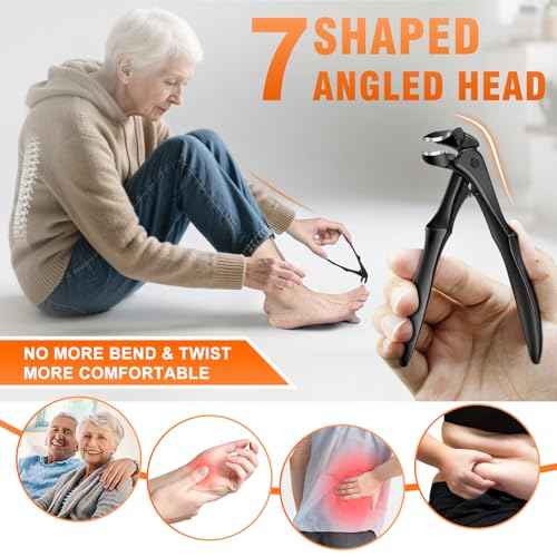 DRMODE Toenail Clippers for Thick Toenails for Seniors, Upgraded Long Handled Angled Head Toe Nail Clippers for Men Thick Nails with Wide Opening, Large Finger Nail Clippers Adult with Catcher