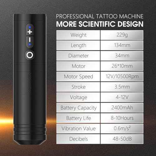 Ambition Ninja Max Wireless Tattoo Machine Rotary Cartridge Battery Pen with 2400mAh Power Supply Coreless Motor Digital LCD Display Tattoo Gun for Professionals Tattoo Artists