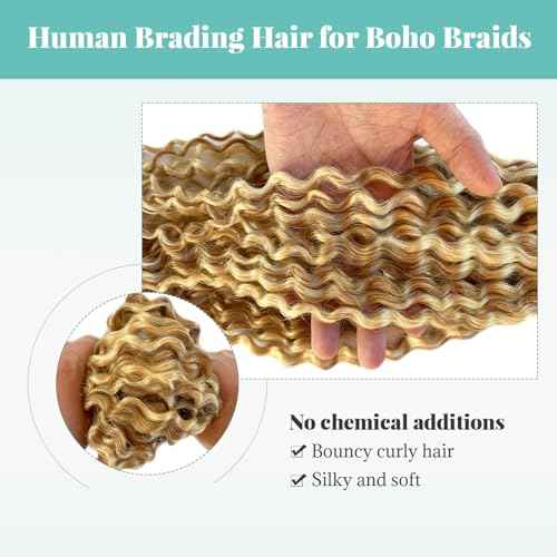 Human Braiding Hair Deep Water Wave Bulk Human Hair for Boho Braids No Weft 2 Bundles 22 Inch Strawberry Blonde with 613 Bleach Blonde Highlights Wet and Wavy Twist Hair Braiding for Knotless Bohemian