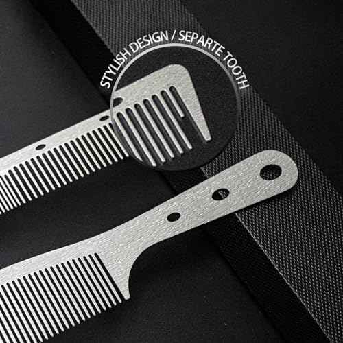 2 Pcs Metal Comb, Stainless Steel Fine Tooth Comb, Unbreakable Teeth Design, Anti Static comb, Heat Resistant, Professional Barber Comb Set, hair combs for men, Wood Grain Design