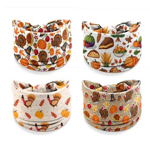4Pcs Thanksgiving Day Headbands for Women - Turkey Fall Leaves Holiday Hair Bands, Autumn Festive Gift Hair Accessories (Turkey Dinner)