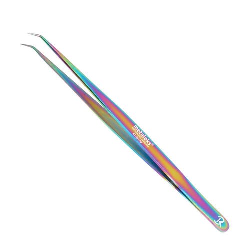 14cm Metaleks Eyelash Extension Tweezers Japanese Stainless Steel In Multi Titanium Coating 45° Angular Tip