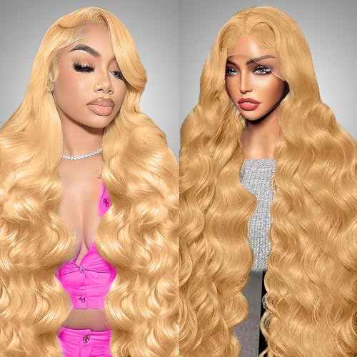 28 Inch Honey Blonde Wig Human Hair 200% Density 13x6 Body Wave Pre Plucked Glueless HD Transparent Lace Frontal Human Hair