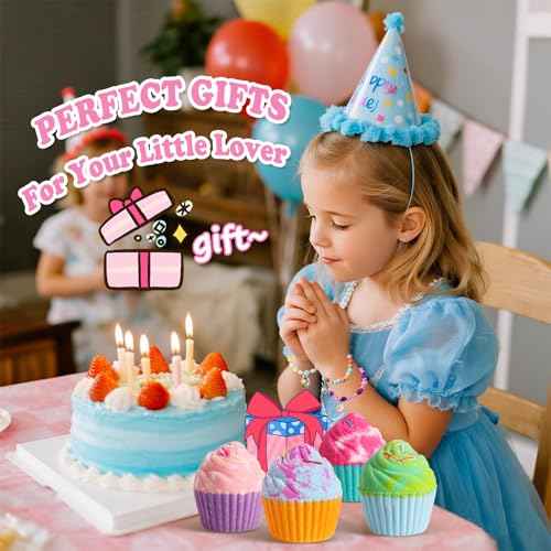 Bath Bombs for Kids with Surprise Bracelets Toys Inside, 8 Cupcake Bath Bombs Gifts Set for Girls, Teens, Children Christmas Birthday Easter, Handmade Fizzes Bubble Spa Bath Kit