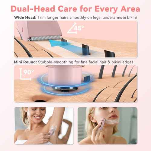 Dual-Head Bikini Trimmer for Women ? 2-in-1 Electric Razor, IP67 Waterproof Wet & Dry Pubic Hair Trimmer, Face & Body Shaver with LED% Display, USB-C Rechargeable-X1 Pro Petal Pink