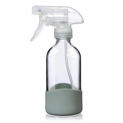 OCMML 8oz Clear Glass Spray Bottles with Silicone Sleeve–Refillable Spray Bottles for Cleaning Solutions,Hair,Plants&Essential Oils–Leakproof,Adjustable Nozzle,Reusable,Eco-Friendly (1 Pack)