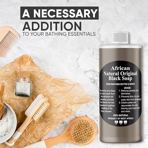 HERBOGANIC African Black Soap Liquid, Natural Liquid Soap From Ghana, Face & Body Wash Supports Moisturizing,Dry Skin, Scars and Dark Spots (8 fl oz)…