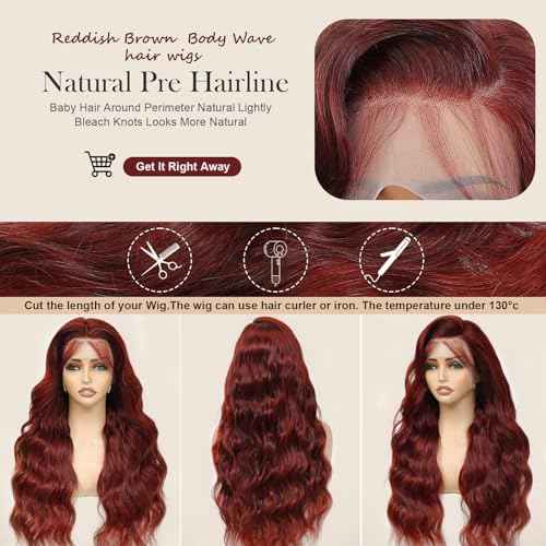 30 Inch Brown Wig Human Hair 200 Density Reddish Brown 13x4 HD Lace Front Wigs Human Hair Pre Plucked Brown Body Wave Human Hair Wig Colored Reddish Brown Lace Frontal Wigs