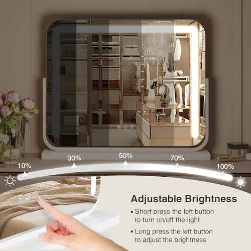 Vanity Mirror with Lights 21"¡¿15.7" LED Makeup Mirror,Dimmable Smart Touch Control Mirror with Lights for Bedroom Tabletop,10X Magnifier &360¡Æ Rotation,Vanity Mirror Square White,Ideal Gifts for Her