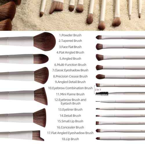 BS-MALL Professional Makeup Brush Set 18 Pcs Premium Synthetic Foundation Powder Concealers Eye Shadows Blush Makeup Brushes with Travel Case (Matte white beige)