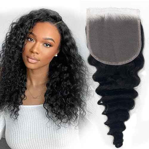 5x5 Hd Lace Frontal Only,Skinlike Invisible Lace Closure Free Part Pre-Plucked 100% Human Hair Clean Glueless Design Deep Wave Natural Black 20 Inch