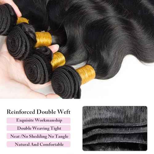 12A Human Hair Bundles 26 26 26 Inch Body Wave 100% Unprocessed Brazilian Virgin 3 Bundles Human Hair Double Weft Weave Bundle Body Wave Natural Black