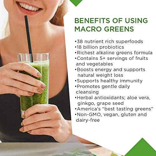 MacroLife Macro Greens Powder 38 Superfood Probiotics Antioxidants Digestive Enzymes & Adaptogen Supplement - Daily Super Green Juice & Smoothie Mix - Non-GMO Vegan Gluten-Free - 10oz (30 Servings)