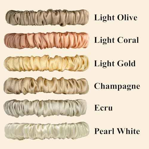 6 Pcs Set 100% Pure Mulberry Silk Scrunchies Hair Ties with 6 Chic Colors Everyday Skinny Scrunchies Silk Ponytail Holders Hair Care No Damage (Champagne)