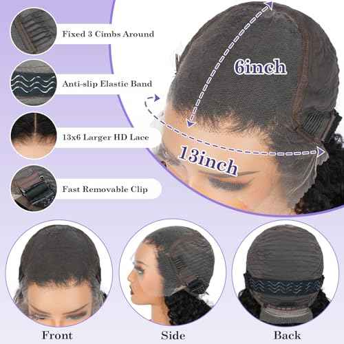 HD 13x6 Kinky Curly Lace Front Wigs for Women 12A Brazilian Human Hair 20 Inch Pre Plucked with Baby Hair Transparent Lace Frontal Wig Natural Black