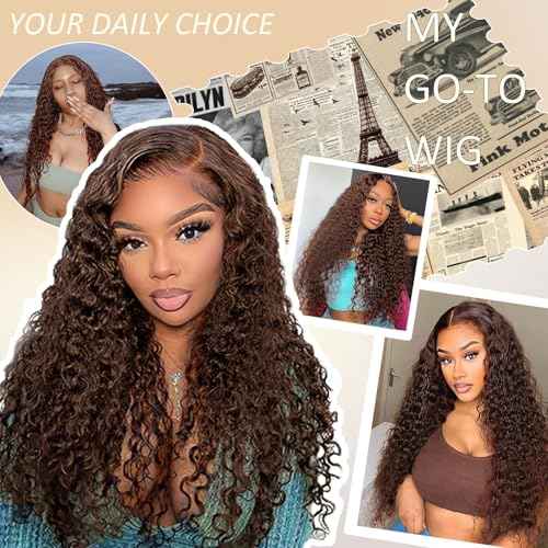 Chocolate Brown Wig 4x4 Hd Lace Front Wig For Black Women Wear And Go Glueless Wigs Human Hair Pre Plucked Pre Cut Colored Water Wave Wavy Chocolate Brown Glueless Wigs Curly Wig Human Hair #4 16inch