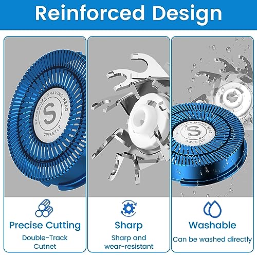 SweetLF 3 Pcs Replacement Shaver Head Blade Cutters IPX7 Waterproof Electric Razor Wet & Dry 3D Men¡¯s Rotary Shaver (Blue)